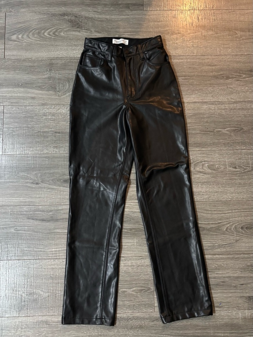 Abercrombie & Fitch Black Faux Leather Straight-Leg Pants